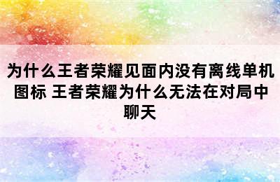 为什么王者荣耀见面内没有离线单机图标 王者荣耀为什么无法在对局中聊天